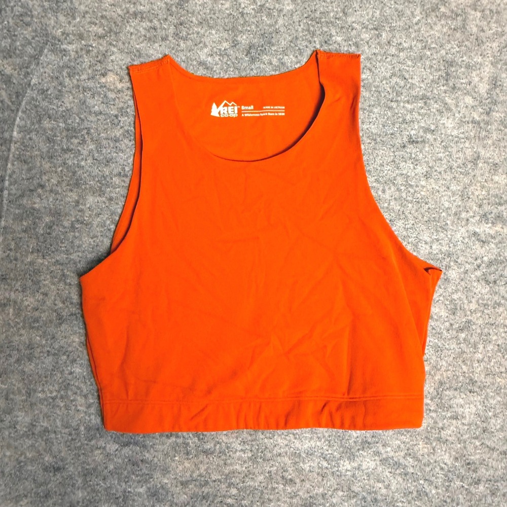 REI Co-op Active Crop Top Women Small Orange High Neck Tactel Lycra Spandex